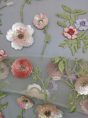 3D Colorful Sequin Embroidered Fabric Floral Seuqin Beaded Lace Fabric