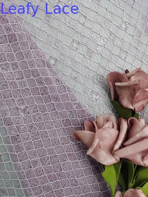 Purple Color Embroidered Lace Fabric Diamond Type Lattice Pattern Mesh