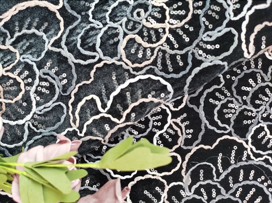 Velvet Sequin Embroidered Fabric Embroidery Evening Dress Fabric