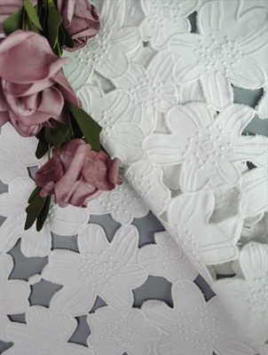 Laser Cut Lace Fabric Pure White Cotton Embroidered Eyelet Fabric