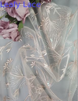 Light Pink French High End 3d Sequin Embroidered Fabric Tulle Lace Fabric