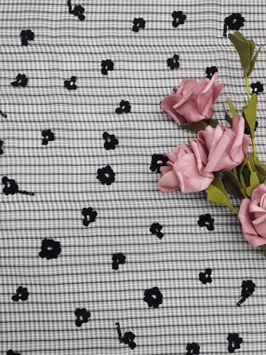 Flower Tulle Flocked Mesh Fabric Mesh with flocking design