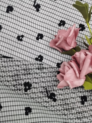 Flower Tulle Flocked Mesh Fabric Mesh with flocking design