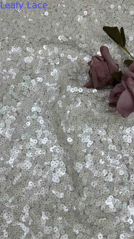 51 Inch Ivory Color High Quality Circular Bead Sequin Netting Embroidery Lace Dress Fabric For Evening Dress