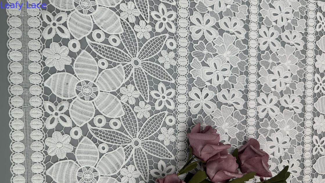 White Floral Lace Fabric Embroideded Eyelet Fabric Soft and Elegant for Dressmaking