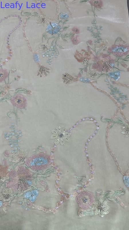 East Culture Leafy Sequin Floral Lace Fabric For Dressmaking Dinner Gowns Shining Fabric