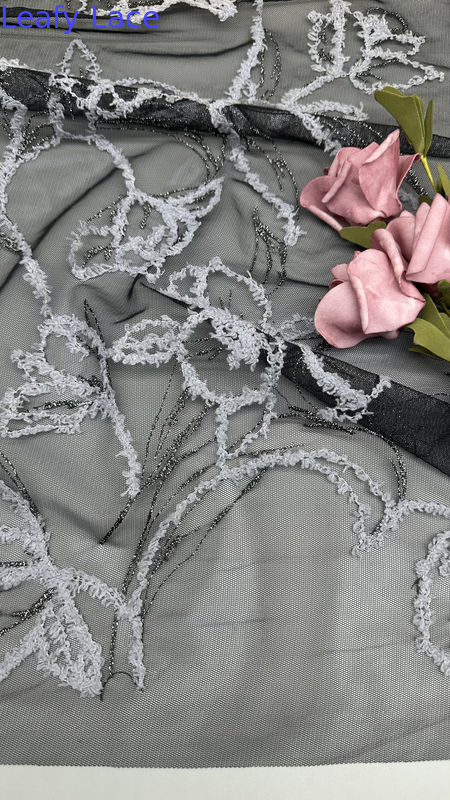100% Cotton Embroidered Lace Fabric Mesh for Gowns Black Gold Color Birthday Dresses