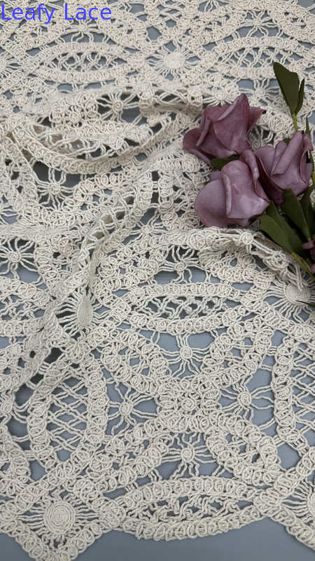 High Quality Leafy Corded Lace Fabric 100% Cotton Circle for Evening Dresses Clothing