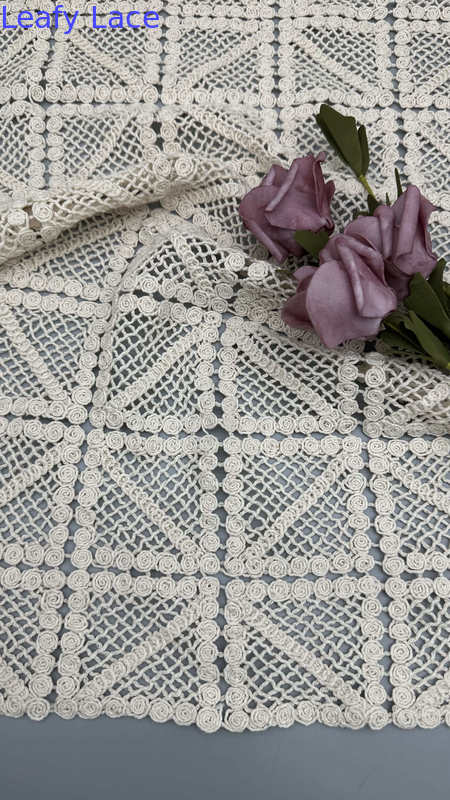 100% Cotton Leafy Corded Lace Fabric Windows Design for Evening Dresses Girlas Clothing