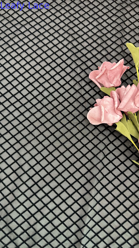 Customized Rhombus Flocking Corded Lace Fabric for Party Dresses