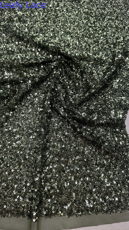 Sequin Embroidered Fabric 100% Polyester Complicated Fabric  for Party Dress
