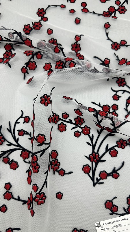 Flocked Mesh Fabric High Luxary Flowers for Elegant  Traditional Bridal Wedding Dress