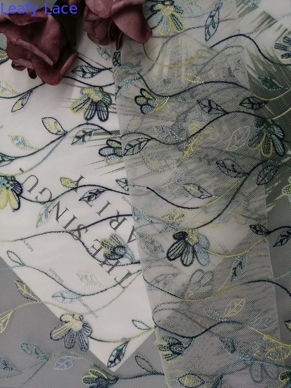 Small Scale Flower Lace  Tulle Colored Embroidery Fabric Lady Dress Textile