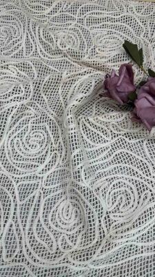 100% cotone avorio ricamato tessuto di pizzo larghezza 124 cm