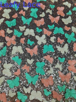 Farfalla colorata di alta qualità Soft Sequin Tessuto ricamato Pattern Piece Dye Mesh Ground Per abito di moda