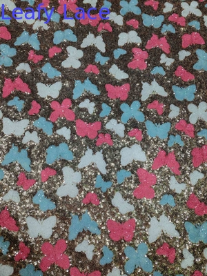 Farfalla colorata di alta qualità Soft Sequin Tessuto ricamato Pattern Piece Dye Mesh Ground Per abito di moda