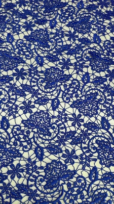 100% Poly Royal Blu di alta qualità Fiorale Chemical ricamato Tessuto di pizzo per donna Abbigliamento abito di moda