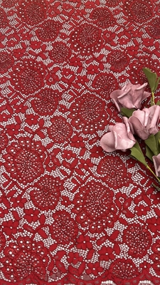Di alta qualità colore rosso con filo di lucentezza floreale con bordello di pizzo tessuto da giardino abito per la moda