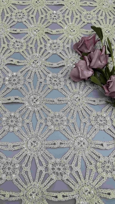 Vendita calda 100% cotone bianco ricamo con perline di larghezza completa tessuto per festa abito per la moda
