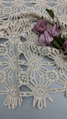 Vendita calda 100% cotone bianco ricamo con perline di larghezza completa tessuto per festa abito per la moda