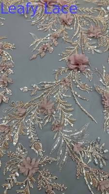 Stupefacente 3D Flower Sequin ricamato mesh tessuto 3D perline ricamo
