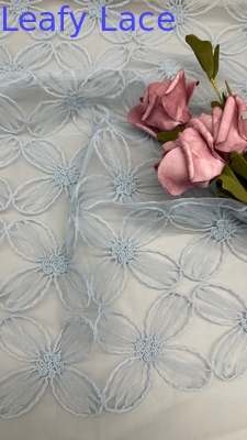 100% Nylon Full Width Light Blue Color Tulle Mesh Embroidery Fabric Sostenibile