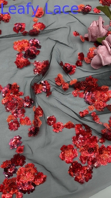 Nuova collezione Red Sequin ricamato tessuto di pizzo 3D floreale elegante tessuto di ricamo di nozze