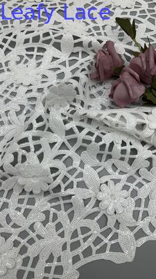 Tessuto di pizzo a spillo di crochet bianca biancheria ricamata tessuto di pizzo a foglia lusso occasione tessuto da matrimonio