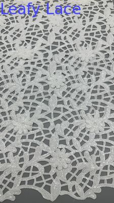 Tessuto di pizzo a spillo di crochet bianca biancheria ricamata tessuto di pizzo a foglia lusso occasione tessuto da matrimonio