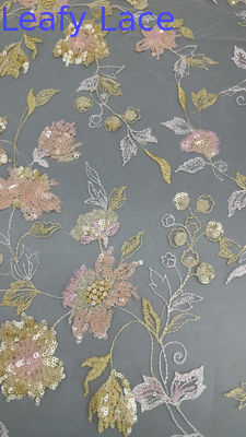 Ricamo di tessuto di pizzo con perline di lucciola di fiori elegante e profondo di lusso