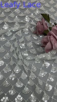 Tessuto a foglia 3D da fiore Sequin Elegante Tessuto a maglia di pizzo di lusso Occasione Tissu serale