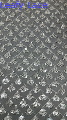 Tessuto a foglia 3D da fiore Sequin Elegante Tessuto a maglia di pizzo di lusso Occasione Tissu serale