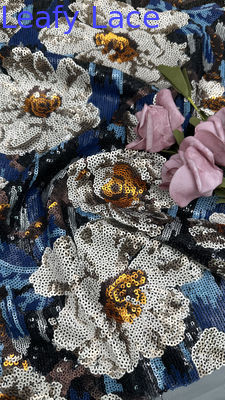 Sequin floreale ricamato tessuto di pizzo fogliato 100% poliestere nuove collezioni personalizzate