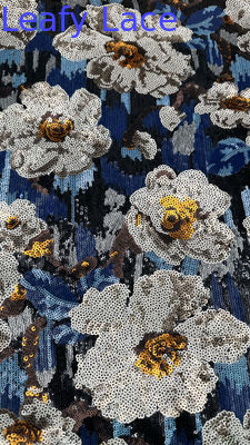 Sequin floreale ricamato tessuto di pizzo fogliato 100% poliestere nuove collezioni personalizzate