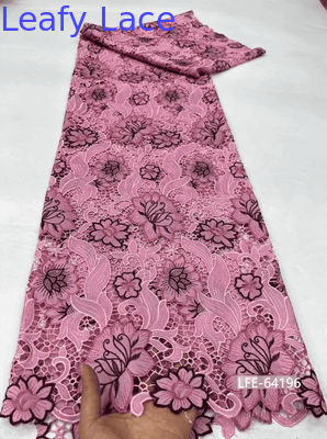 Nuovo arrivo rosa Tessuto di pizzo ricamato al laser Elegante sexy occasione serale di foglie
