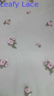 Tessuto di pizzo a perline di fiori ricamato a maglia di pizzo di pizzo Respirare tessuto occasione abbigliamento tessuto di compleanno