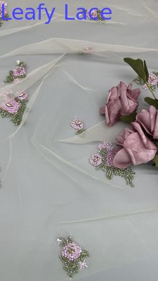 Tessuto di pizzo a perline di fiori ricamato a maglia di pizzo di pizzo Respirare tessuto occasione abbigliamento tessuto di compleanno