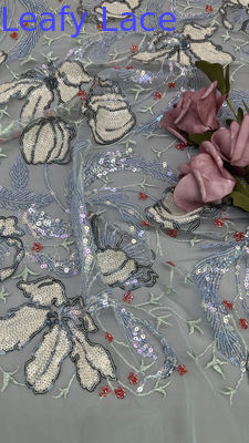 Tessuto in pizzo con paillettes e foglie Mesh Ground per abiti da sera eleganti e traspiranti di alta qualità, tessuto brillante
