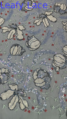 Tessuto in pizzo con paillettes e foglie Mesh Ground per abiti da sera eleganti e traspiranti di alta qualità, tessuto brillante