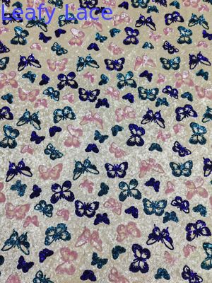 Tessuto colorato in stile pizzo ricamato con paillettes a farfalla per abiti da festa e da sposa per ragazze