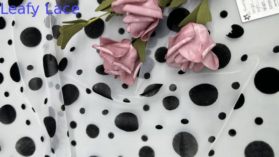 Printed Lace Fabric Spotted Patten Mesh Ground For Gowns Breathe High Quality Design