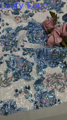 Tessuto ricamato con paillettes colorate 100% poliestere, stile francese floreale di lusso