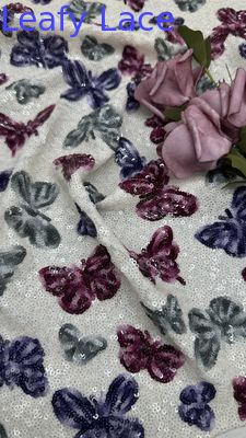 Tessuto ricamato con paillettes a farfalla, rete in pizzo, nuove collezioni per abiti, abiti da sera, design di moda