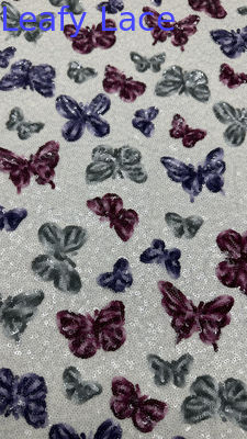 Tessuto ricamato con paillettes a farfalla, rete in pizzo, nuove collezioni per abiti, abiti da sera, design di moda