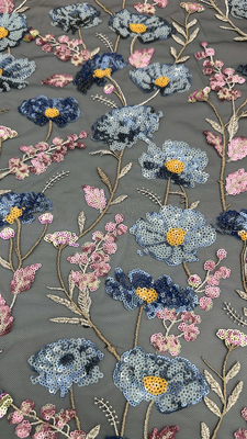 3D Floral Sequin Pane Tissu ricamato lussuoso di alta qualità per abiti da festa abiti