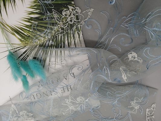 49" stagnola di Bule Tulle ricoperta ha ricamato Mesh Lace Fabric