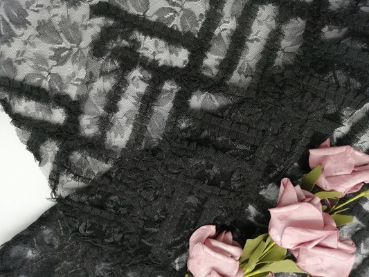 Tessuto del pizzo di Tulle Mesh Embroidery Black Flower Applique