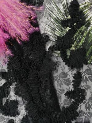 Tessuto floreale nero del vestito da sera del tessuto del ricamo di applique del pizzo