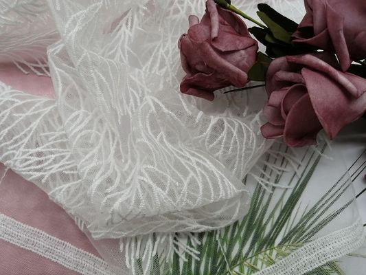 Tessuto legato con corde del pizzo di nozze di bianco del tessuto del pizzo del ricamo
