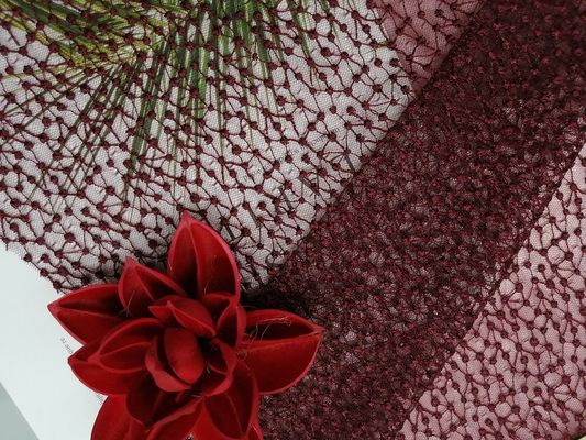 Articoli Mesh Embroidered Wine Red Polka Dot Tulle Fabric della lettiera